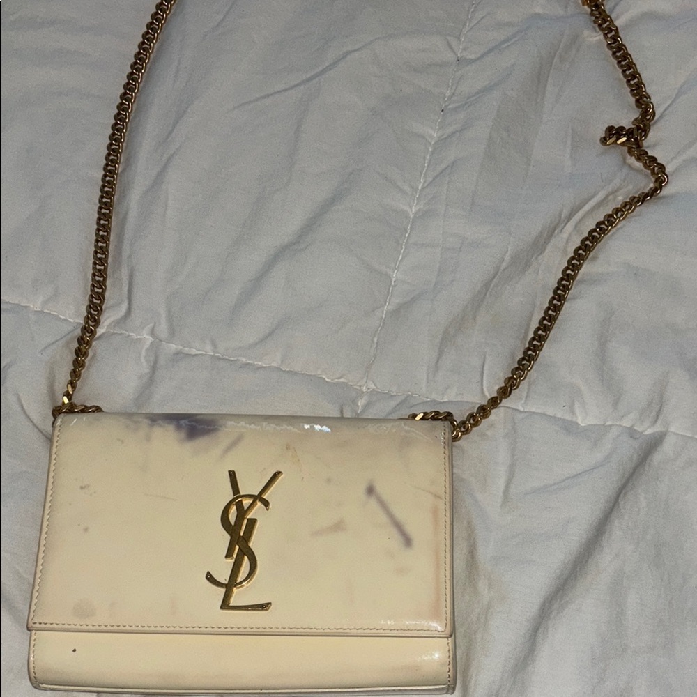 Yves Saint Laurent Beige Crossbody Bag with Gold Chain